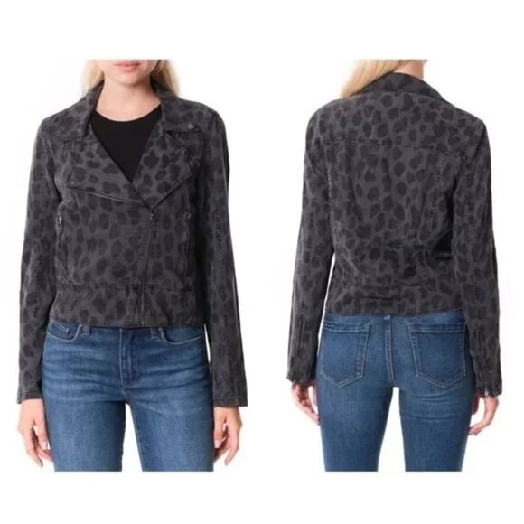 Blank NYC Gray Leopard Print Tencel Moto Jacket - Picture 1 of 9
